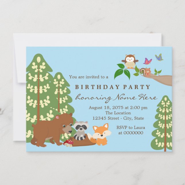 Invitation Enfants Woodland fête d'anniversaire (Devant)