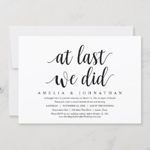 Invitation Enfin, nous l'avons fait, dîner de mariage en fuit