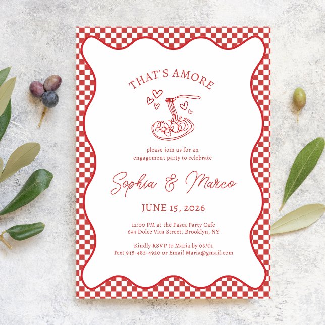 Invitation Engagement Party That’s Amore Italian Red Gingham (Créateur téléchargé)