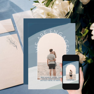 Invitation Engagement tendance   Photo Rayures bleu poussiére