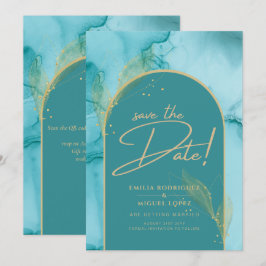Invitation ENK Abstrait Turquoise Turquoise Gold Mariage DATE