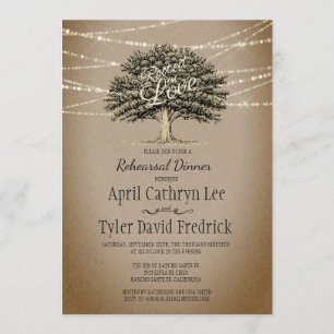Invitation Enraciné dans l'amour Rustique Arbre Lumières Dîne