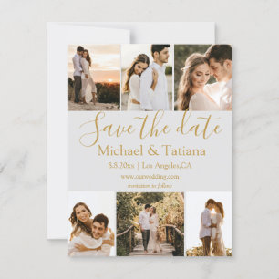 Invitation enregistrer la date 6 photos collage mariage or