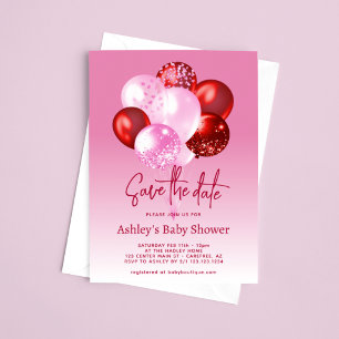 Invitation Enregistrer la date Baby shower rouge rose