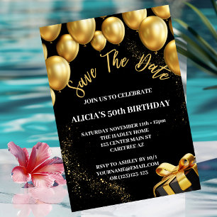 Invitation Enregistrer la date Black Gold 50e anniversaire In