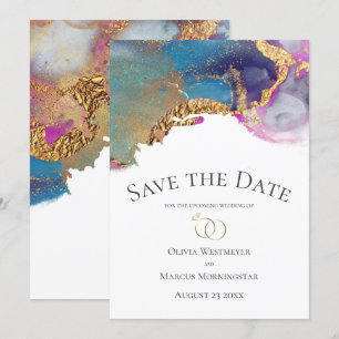 Invitation Enregistrer la date Blue Magenta Purple Gold Enk