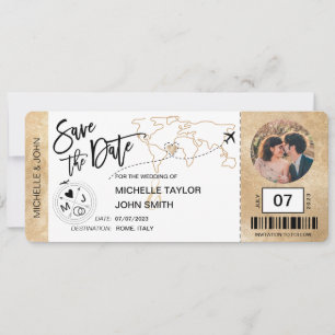Invitation Enregistrer la date Boarding Pass Simple World Map