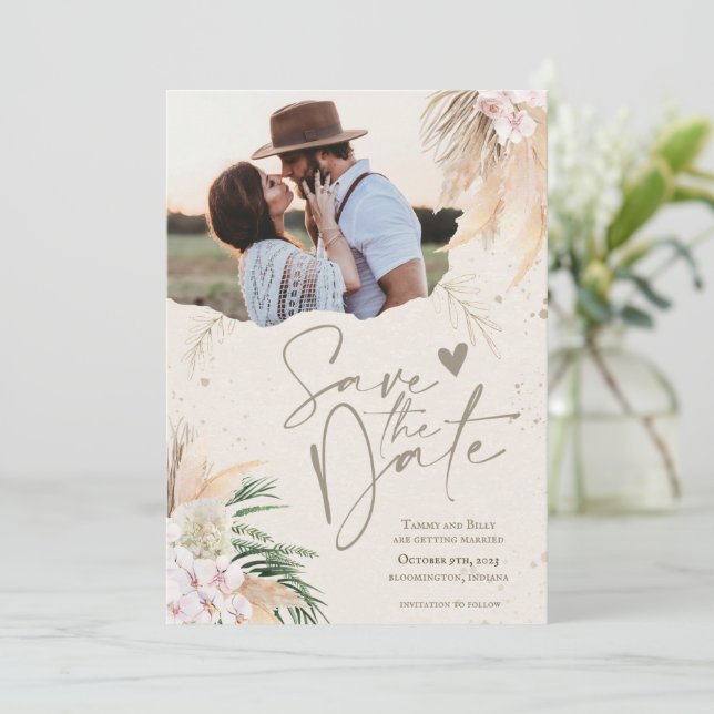 Invitation Enregistrer la date Boho Bohemian Card (Debout devant)