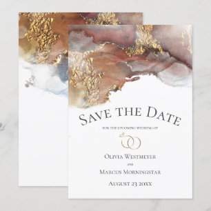 Invitation Enregistrer la date Bronze cuivre et or en encre m