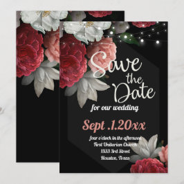 Invitation enregistrer la date Burgundy floral string light