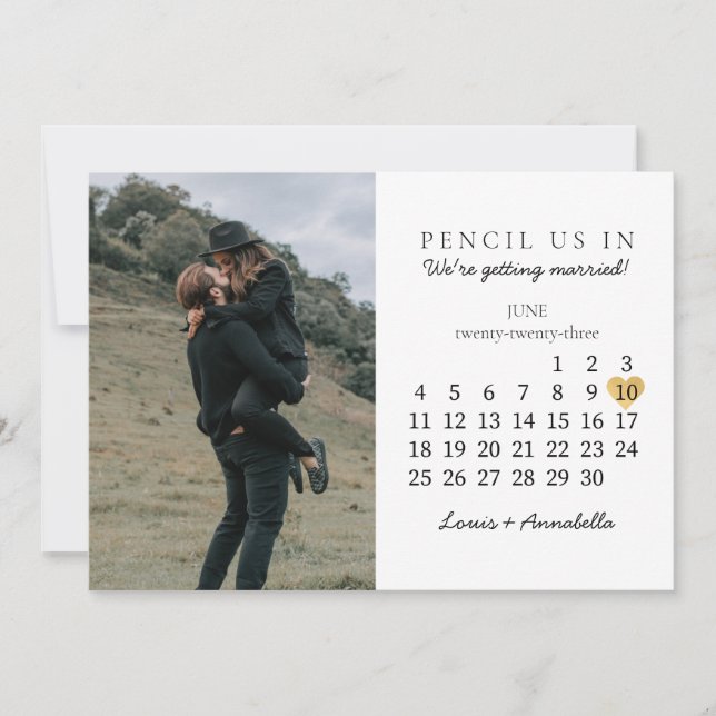 Invitation Enregistrer la date Calendrier Gold Heart Juin 202 (Devant)