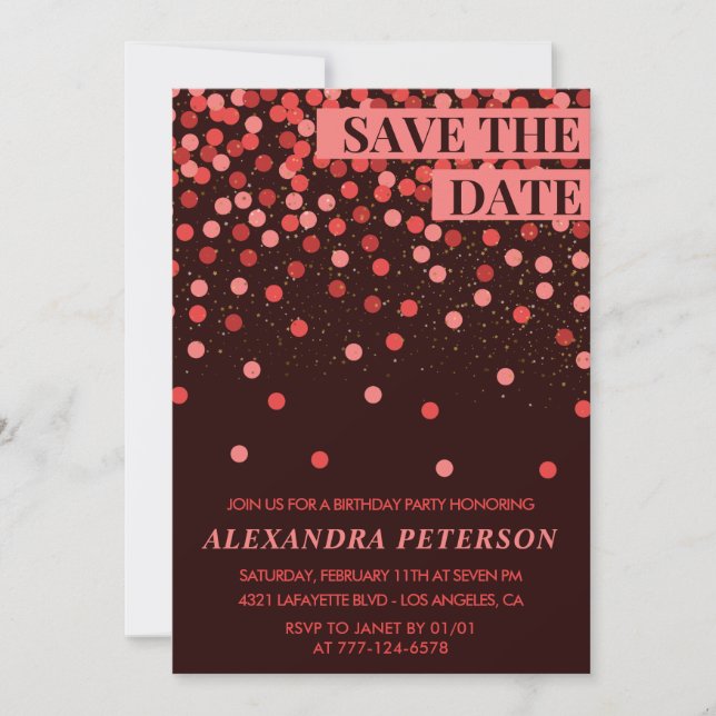 Invitation Enregistrer la date Confetti Red 72e anniversaire (Devant)