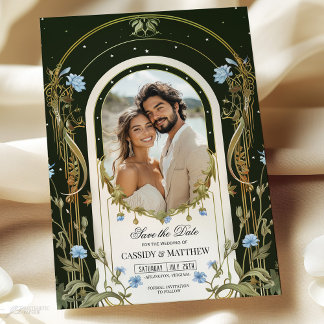 Invitation Enregistrer la date de la photo florale bleue uniq