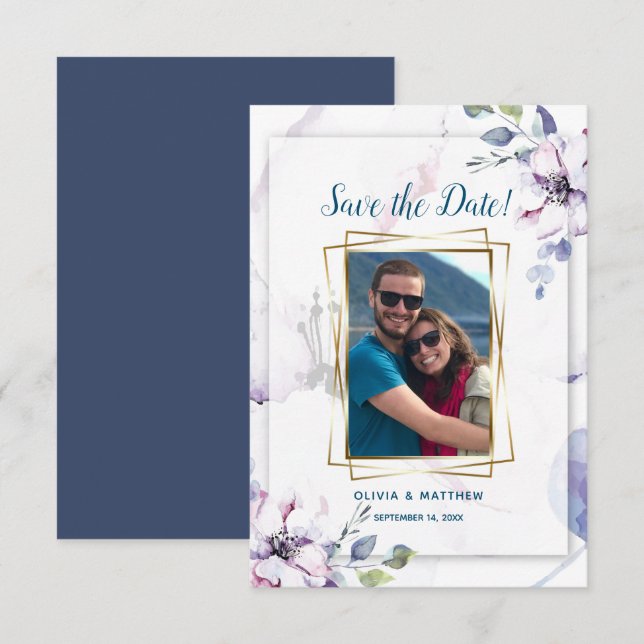 Invitation Enregistrer la date de l'aquarelle Brouiller les f (Devant / Derrière)