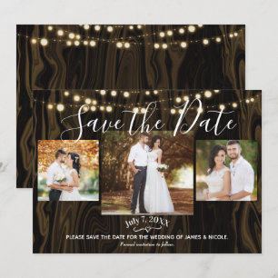 Invitation Enregistrer la date de Rustic Dark Wood & Lights P