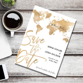 Invitation Enregistrer la date Destination World Map Gold Hea