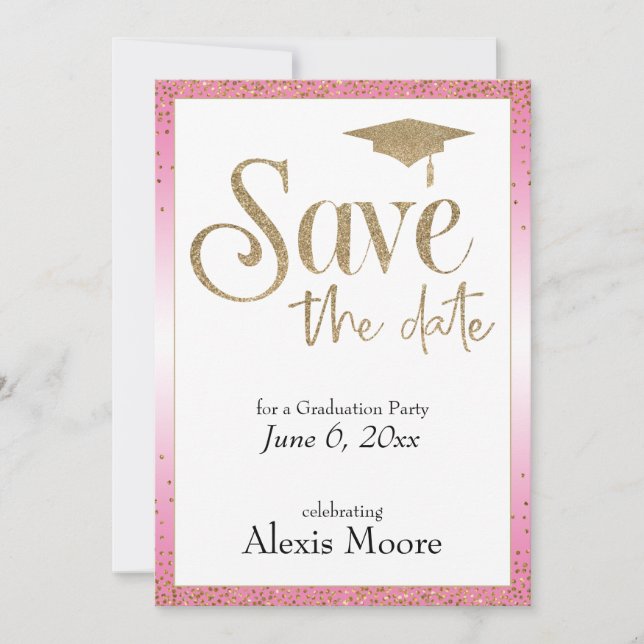 Invitation Enregistrer la date d'une fête de graduation Gold  (Devant)