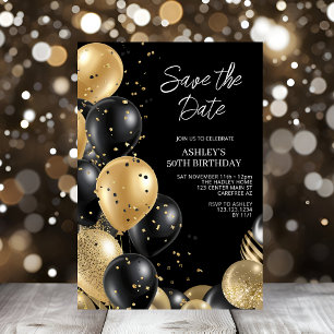 Invitation Enregistrer la date Gold Black 50e anniversaire