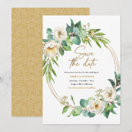 Invitation Enregistrer la date Gold et White floral Invitatio