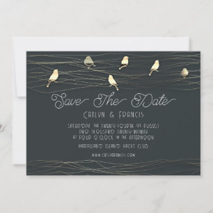 Invitation Enregistrer La Date Gold Woodland Foto Cottage Bir