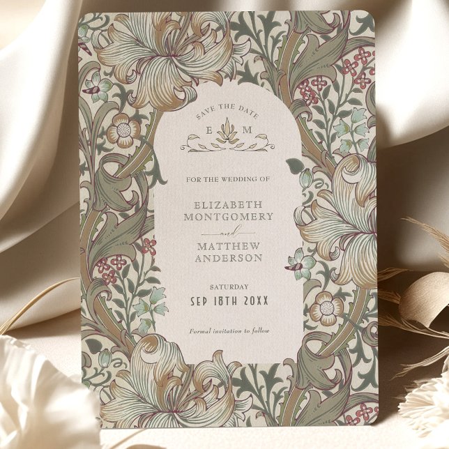 Invitation Enregistrer la date Golden Lily Earthy Beige Morri (Créateur téléchargé)