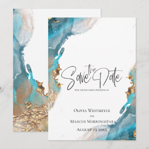 Invitation Enregistrer la date Marbled Encre Turquoise et Or
