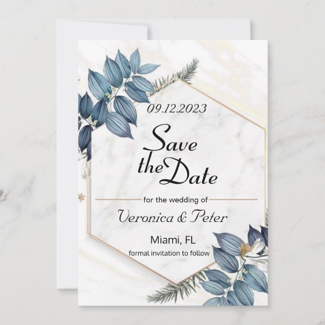 Invitation Enregistrer la date mariage bleu poussiéreux (Devant)