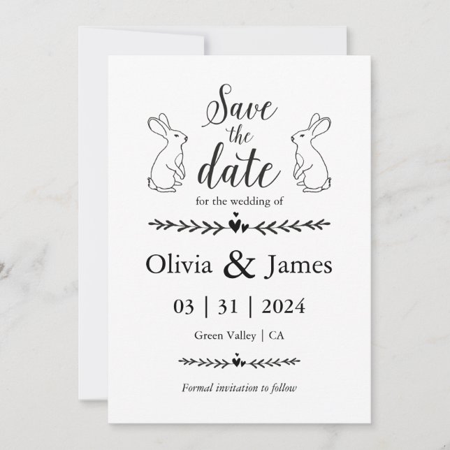 Invitation Enregistrer la date Mariage de Pâques noir et blan (Devant)