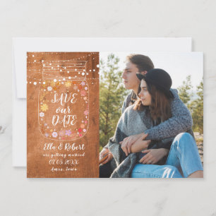 Invitation Enregistrer la date Mason Jar String Lights Rustic