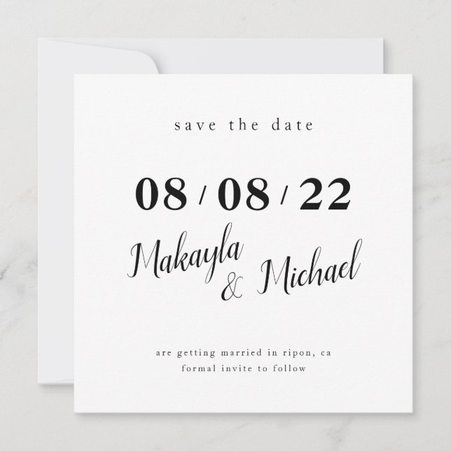 Invitation ENREGISTRER LA DATE moderne date minimale simple s (Devant)