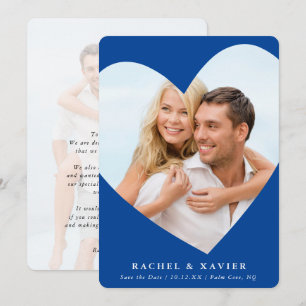 Invitation ENREGISTRER LA DATE moderne photo cadre coeur bleu