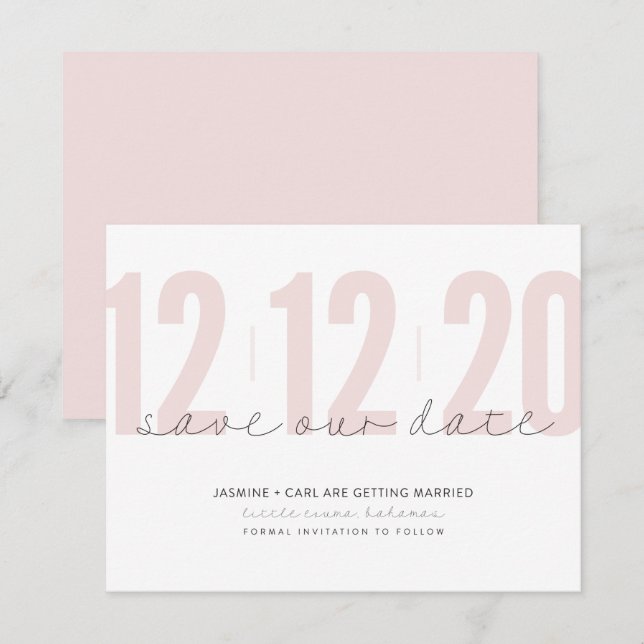 Invitation ENREGISTRER LA DATE modernes grands nombres rose n (Devant / Derrière)
