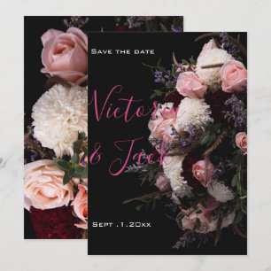 Invitation enregistrer la date moody floral, bordeaux blanc f