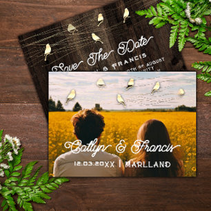 Invitation Enregistrer La Date Photo Gold Wood Country Bird B