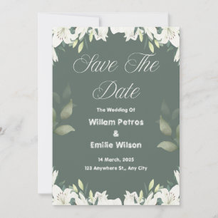 Invitation Enregistrer la date pour un Mariage vert olive