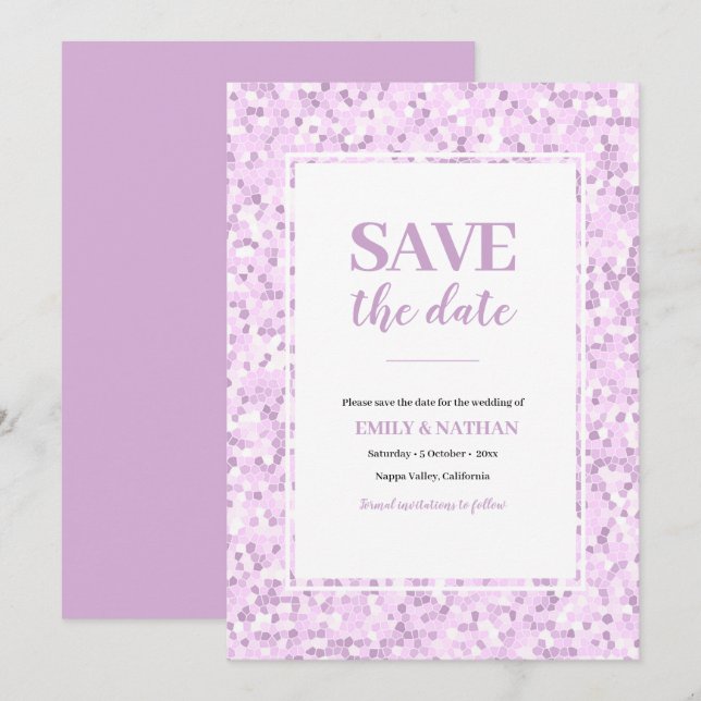 Invitation Enregistrer la date Purple Violet Mosaic Invitatio (Devant / Derrière)