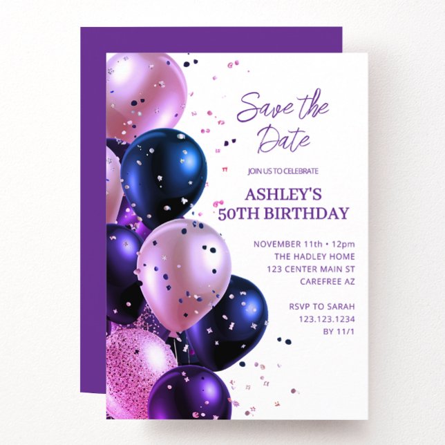 Invitation Enregistrer la date Royal Purple 50e fête d'annive (Créateur téléchargé)