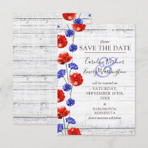 Invitation Enregistrer la date Rustic Wood Red Poppy Floral C