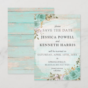 Invitation Enregistrer La Date Rustique Turquoise Floral Cart