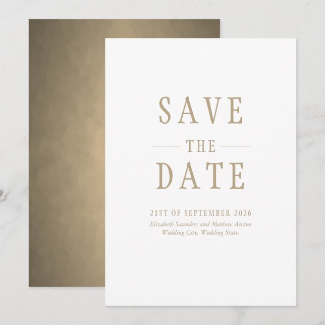 Invitation Enregistrer la date White Gold Simple (Devant / Derrière)