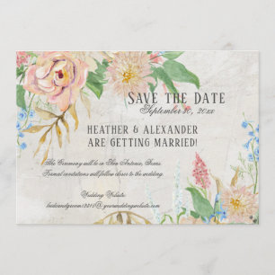 Invitation Enregistrer la photo Aquarelle Boho Marbre Floral