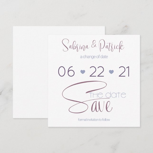 Invitation Enregistrer la typographie de date Dusty Plum (Devant / Derrière)