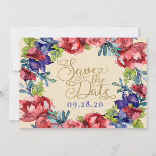 Invitation Enregistrer Le Mariage Date Bonheur Floral & Scr