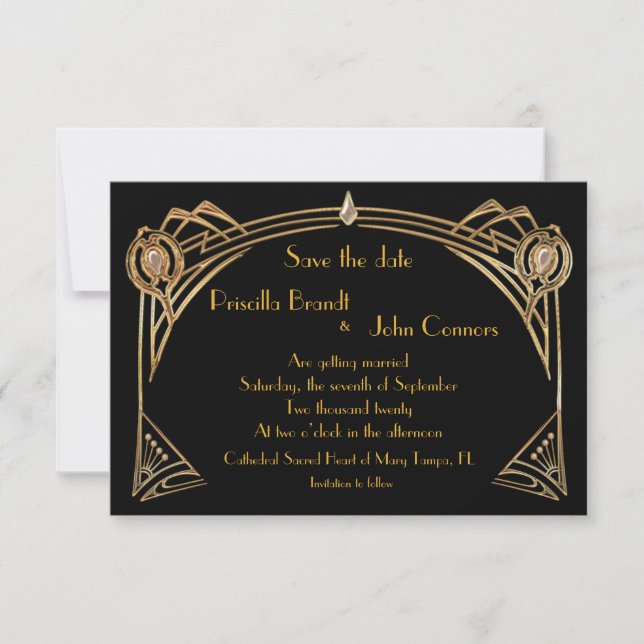 Invitation Enregistrer le Mariage de date, grand-Gatsby, noir (Devant)