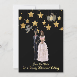 Invitation Enregistrer le Mariage d'Halloween des squelettes 