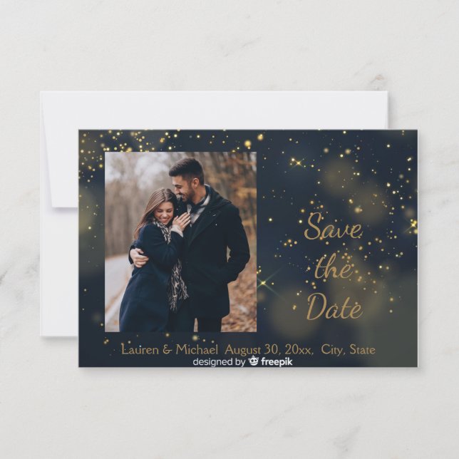 Invitation Enregistrez la date de mariage nuit étoilée bleue  (Devant)
