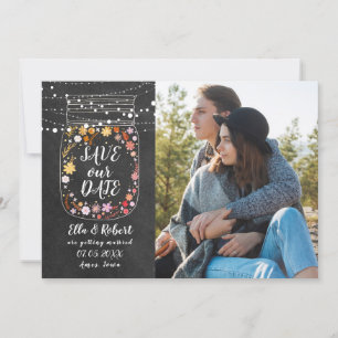 Invitation Enregistrez la date Mason Jar Guirlande Lumineuse
