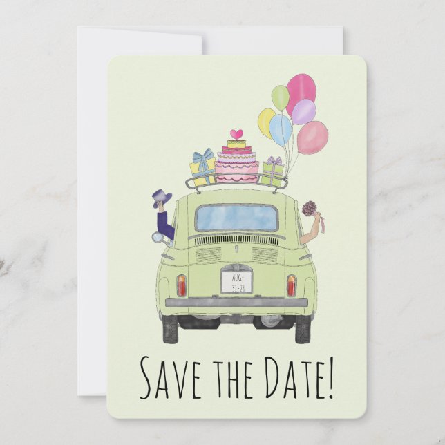 Invitation Enregistrez le couple de dates dans Fiat 500. (Devant)