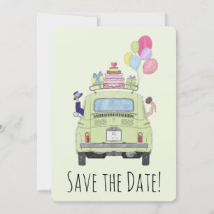 Invitation Enregistrez le couple de dates dans Fiat 500.