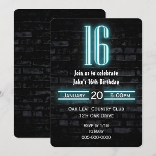 Invitation Enseigne au néon pour une fête d'anniversaire des 